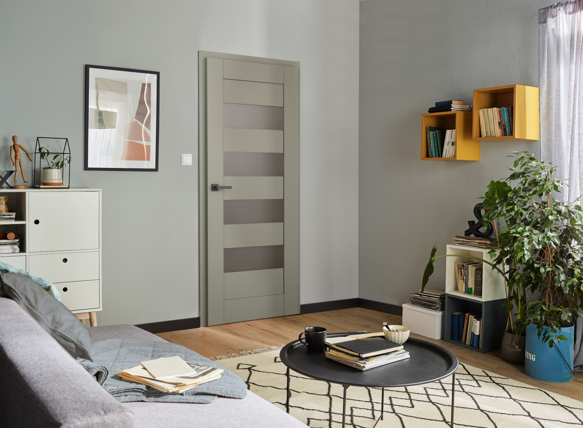 Szare drzwi wewnętrzne